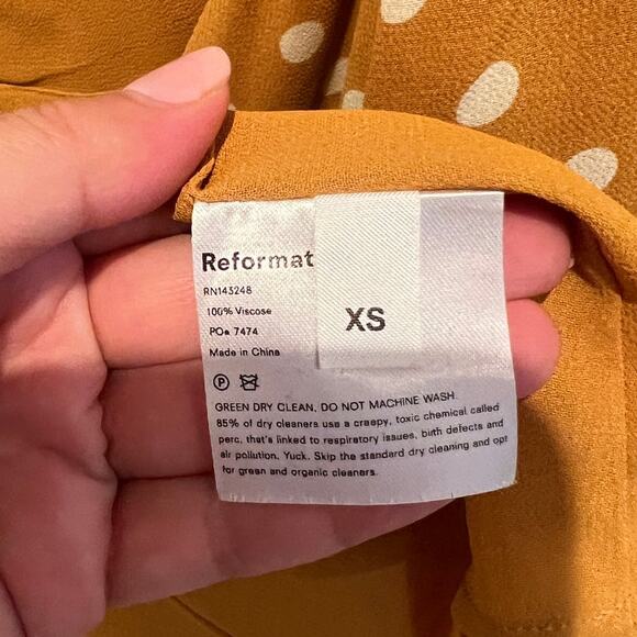 Reformation Anchorace Polka-Dot Georgette Mini Wrap Dress Mustard Size XS - Picture 3 of 7